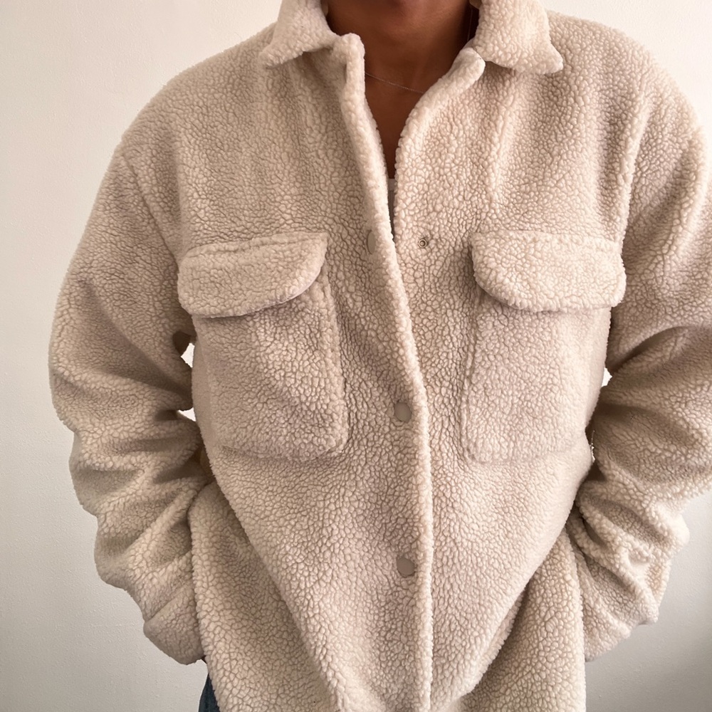 Fleece Jacket Button Up, Cream - image 2